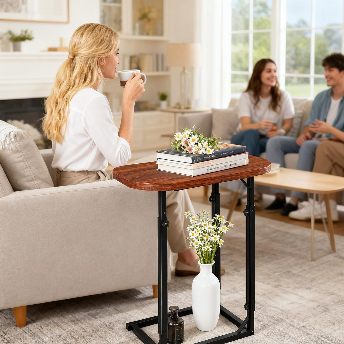 Adjustable Side Table, C Shaped End Table for Couch, Bedside Table TV Tray Small Coffee Table, Narrow Side Tables for Living Room, Bedroom, Bathroom, Small Table for Sofa, Bed, Couch