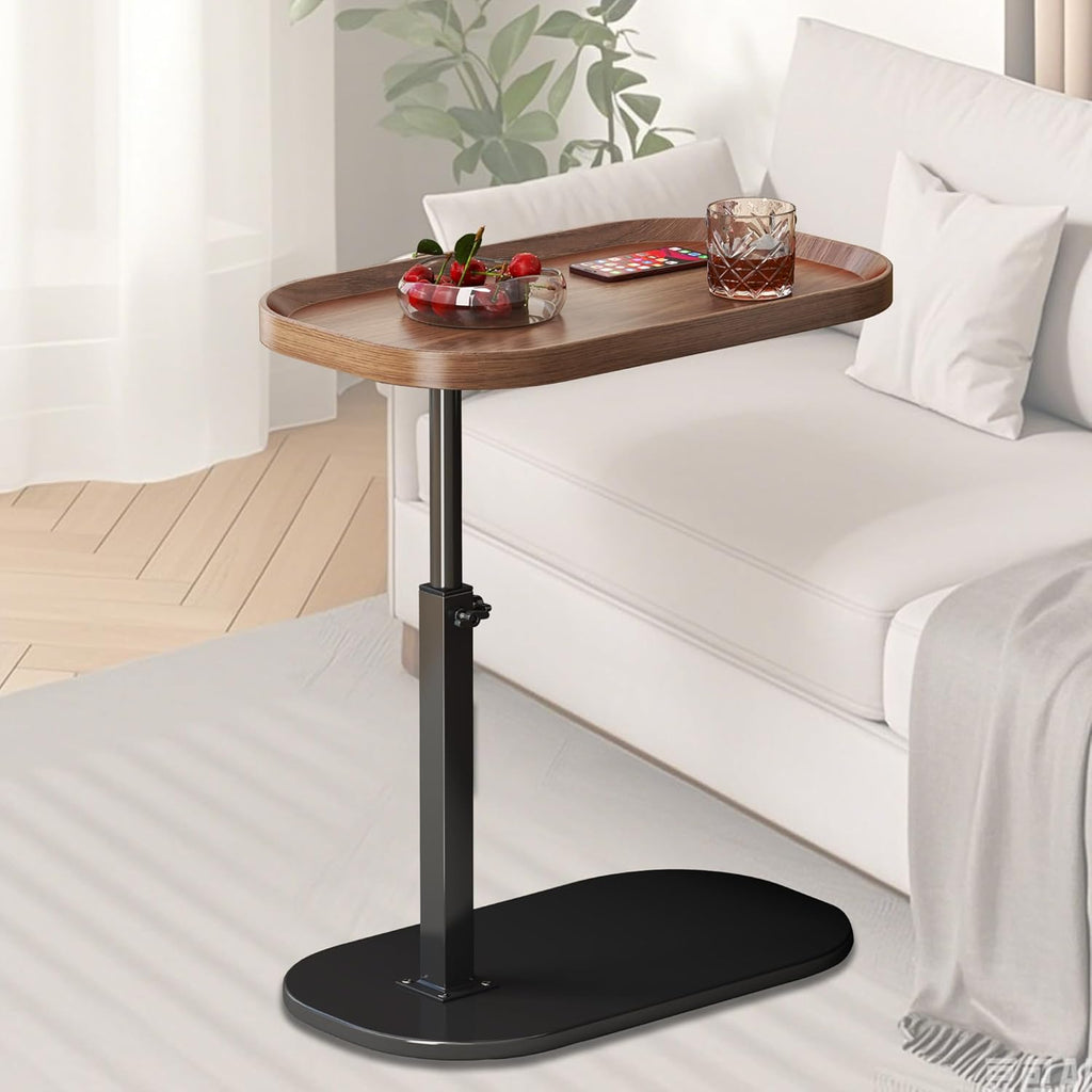 Adjustable Height C Shaped Side Table, Couch Tables That Slide Under, C Side Table Raised Edge, 360°Swivel C Shaped End Table, Small Coffee C Table, End Table for Sofa/Bed/Bathtub