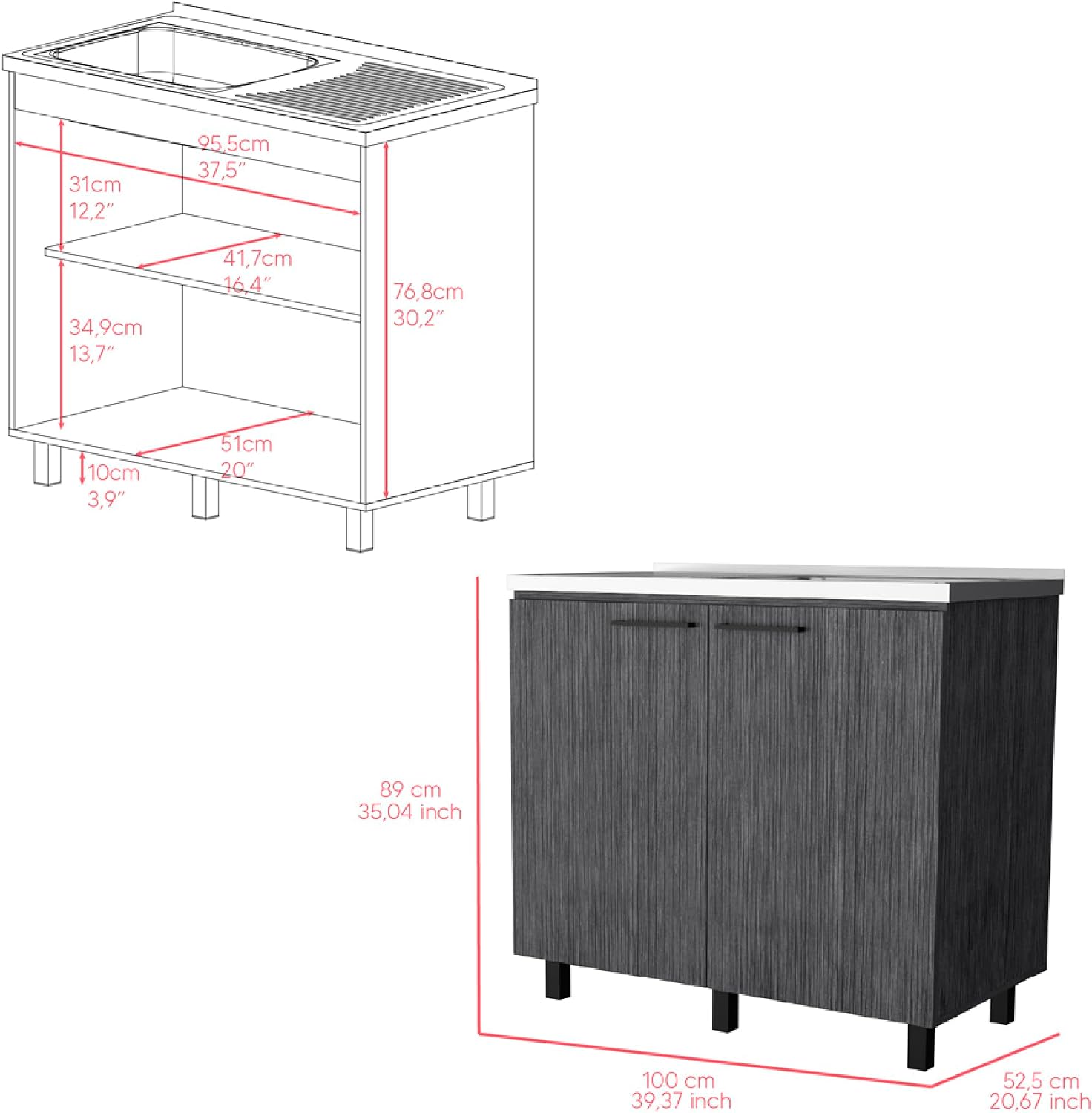 Utility Sink Cabinet Burwood, Kitchen, White