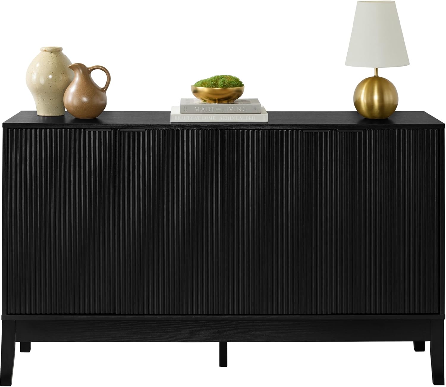 Best Choice Products 55" Modern 4-Door Sideboard Storage Cabinet, Buffet, Media Cabinet, Cupboard, Entryway Accent Table, Bookcase w/Reed Panels and Adjustable Shelves - Black