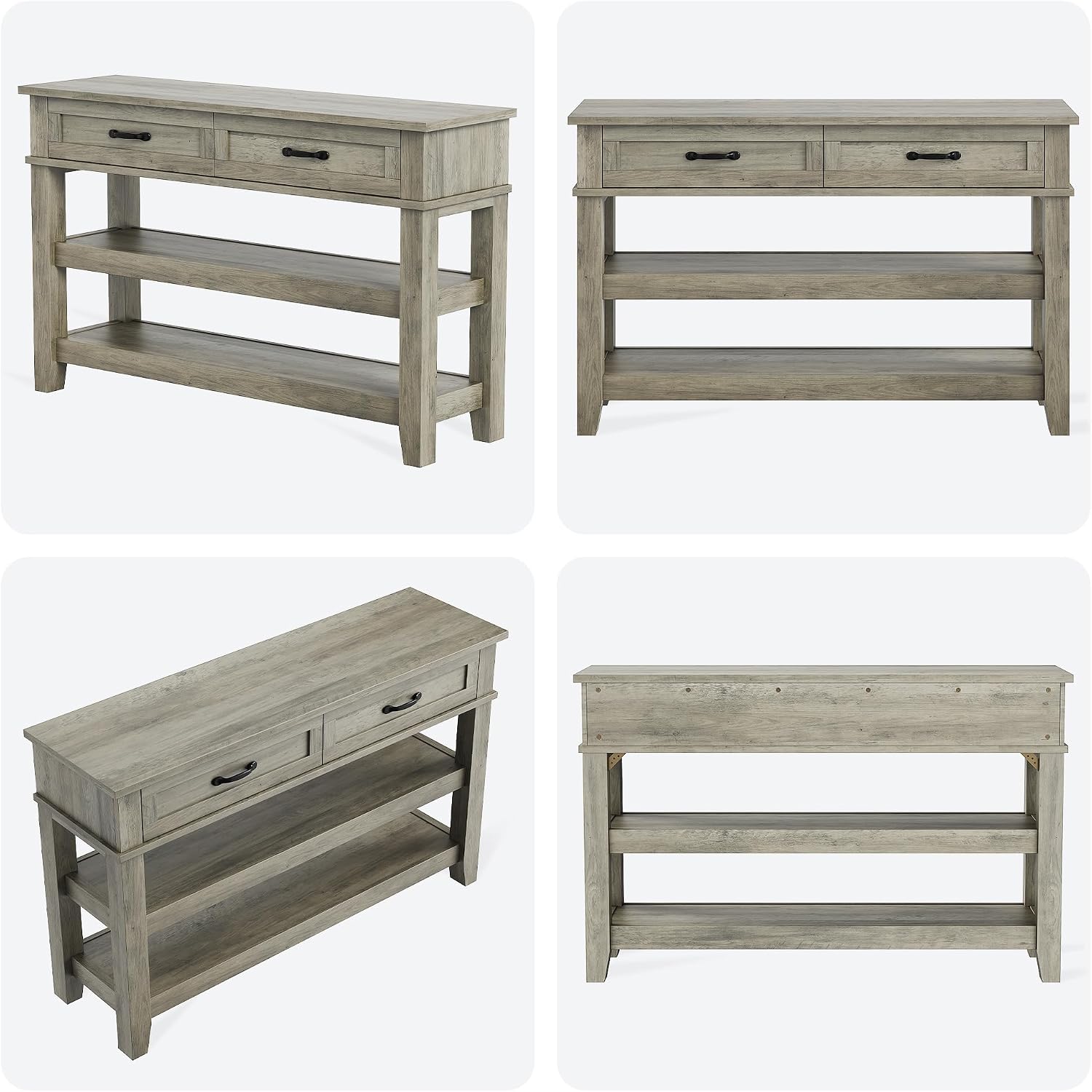 GarveeHome Entryway Table, Console Table with 2 Storage Drawers, 3 Tier Farmhouse Wooden Sofa Table, Hallway Tables for Entryway, Living Room-Grey