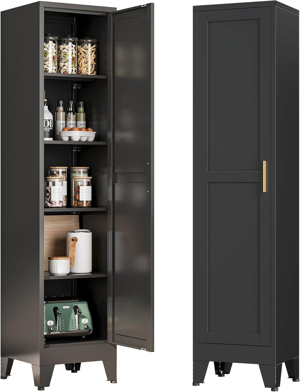 Bevivog Tall Narrow Storage Cabinet, 67" Single Door Metal Storage Locker Cabinet, Freestanding Tall Kitchen Pantry Cabinets for Small Space