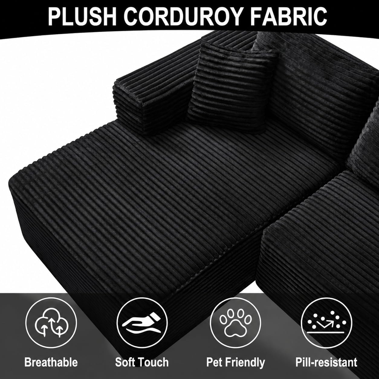 108" Modular Sectional Cloud Couch for Living Room Deep Seat L Shapes Couch with Oversized Chaise Lounge, Comfy Memory Foam Flannel Fabric Sofa for Bedroom Apartment, No Assembly Required