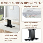 Modern Dining Table Set for 6, Marble Kitchen Table Chair Set for 6, Rectangular Kitchen Table with 6 Pu Leather Upholstered Chair for Dining Room
