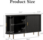 DHH Sideboard Buffet Cabinet with Storage,Mid Century Modern Fluted Accent Coffee Bar Console Table,Tambour Sliding Doors& Adjustable Shelf for Kitchen, Living Room, Entryway(Black, 55 Inch)