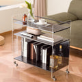 Acrylic End Table with Wheels, 3-Tier Clear Sofa Side Table, Modern Coffee Table with Shelf, Rolling Storage Acrylic Cart Home Decor Nightstand for Living Room Bedroom (Black)