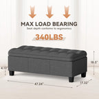 YESHOMY 47 Inches Ottoman with Storage, Storage Bench with Legs, Ottomans for Living Room, Entryway, Adjustable & Movable, Easy Assembly, Dark Gray Textured