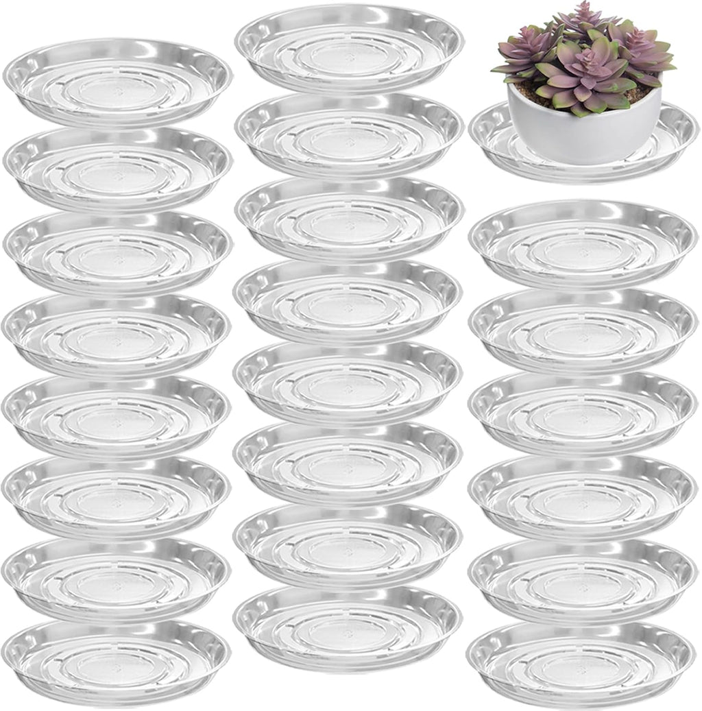 20 Packs 12" Large Clear Plant Saucers for Indoor Outdoor Use Heavy Duty Plastic Plant Trays for Planter Bulk Flower Pot Drip Trays to Catch Water, 4 to 20 Inch, Round Transparent