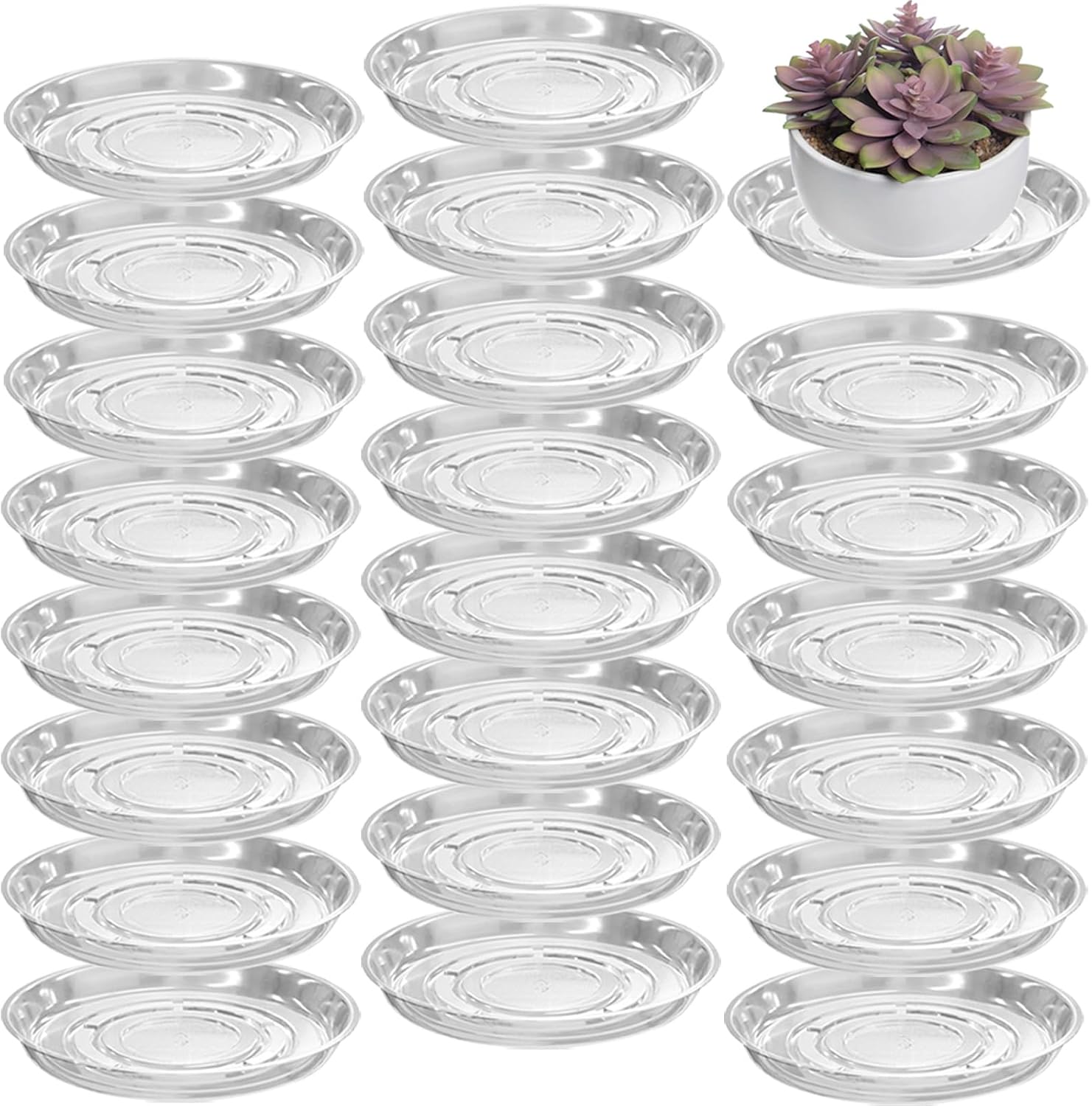 20 Packs 18" Extra-Large Clear Plant Saucers for Indoor Outdoor Use Heavy Duty Plastic Plant Trays for Planter Bulk Flower Pot Drip Trays to Catch Water, 4 to 20 Inch