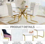 Dining Chairs Set 4, Armless White Kitchen Chairs, Waterproof Faux Leather Dinner Chairs with Upholstered Seat, Side Chairs with Black Metal Frame for Kitchen Dining Room