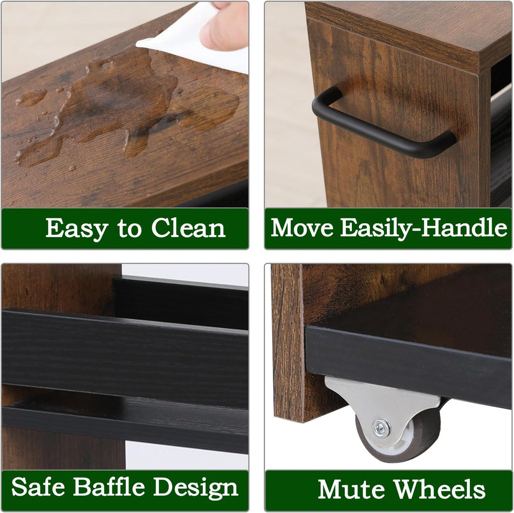 TEAMIX Slim Rolling Storage Cart, Wood 4-Tier Narrow Kitchen/Laundry Cart