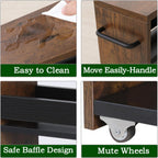 TEAMIX Slim Rolling Storage Cart, Wood 4-Tier Narrow Kitchen/Laundry Cart