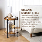 MyGift 2 Tier Round End Table with Premium Acacia Solid Wood Shelf and Black Metal Frame, 22 Inch Tall Side Table Modern Home Living Room or Bedroom Furniture