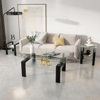 ODUSE-DAILY Glass Coffee Table - Black Metal Frame Set of 3 Living Room Table Set