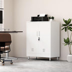 JINGUR Metal Storage Cabinet with Locking Doors and 2 Adjustable Shelves, Lockable Storage Cabinet for Home Office Garage Pantry Living Room (White)