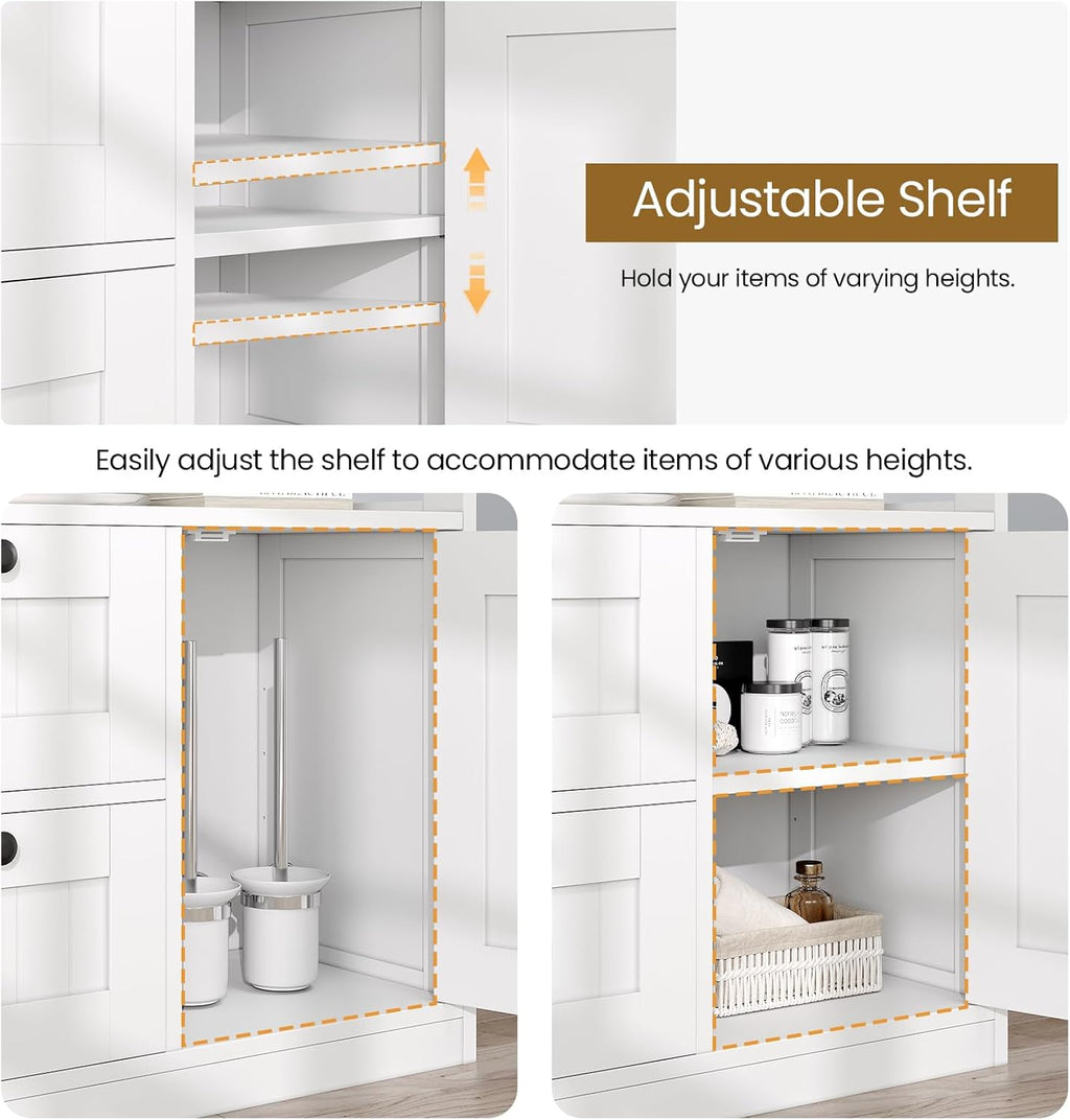GRUSIGN Bathroom Cabinet, Modern Bathroom Floor Storage Cabinet Organizer with 1 Door and 3 Drawers, Freestanding Cupboard for Kitchen/Living Room Use