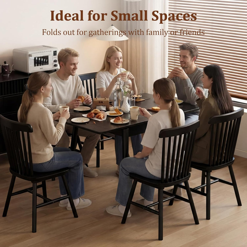 Solid Wood Small Dining Table, 23.6"L-47.2"L Expandable Kitchen Table for 2-6, Designed for Small Spaces, Easy Assembly, Suitable for Kitchen, Dining Room, Living Room, Apartment (Black)