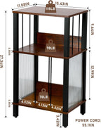 DGSANDGO Mid-Century Now Playing Vinyl Record Stand, Record Player Stand, End Table with Charging Station, 3 Tier Rustic Brown w/Guard Rails, Holds 100 Vinyl Albums, for Living Room Bedroom Office