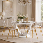 JUFU Acrylic Dining Chairs Set of 6, Modern Clear Chairs with Transparent Seat, Ergonomic Acrylic Side Chairs with Gold Metal Legs for Dining Room, Kitchen, Living Room