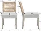 Farmhouse Dining Chairs Set of 4, Upholstered Kitchen Room Chairs with Rattan Back, Solid Wood Woven Back Dining Chairs Accent Linen Side Chair for Dining/Living Room/Dinner, Ivory