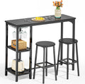 Qsun Small Bar Table Set for 2 | Kitchen Table for 2 with 2 Storage Shelves & Wine Glass Holder, Dining Table for Small Apartment, Dining Room