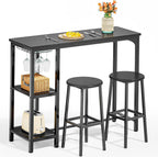 Qsun Small Bar Table Set for 2 | Kitchen Table for 2 with 2 Storage Shelves & Wine Glass Holder, Dining Table for Small Apartment, Dining Room