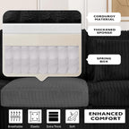 110” Corduroy Sectional Sofa w/Pull Out Bed & Storage Chaise, Reversible U Shaped Sofa w/Storage Armrests & Cup Holders, Corner Couch w/USB Charging Port & Throw Pillow for Living Room, Black