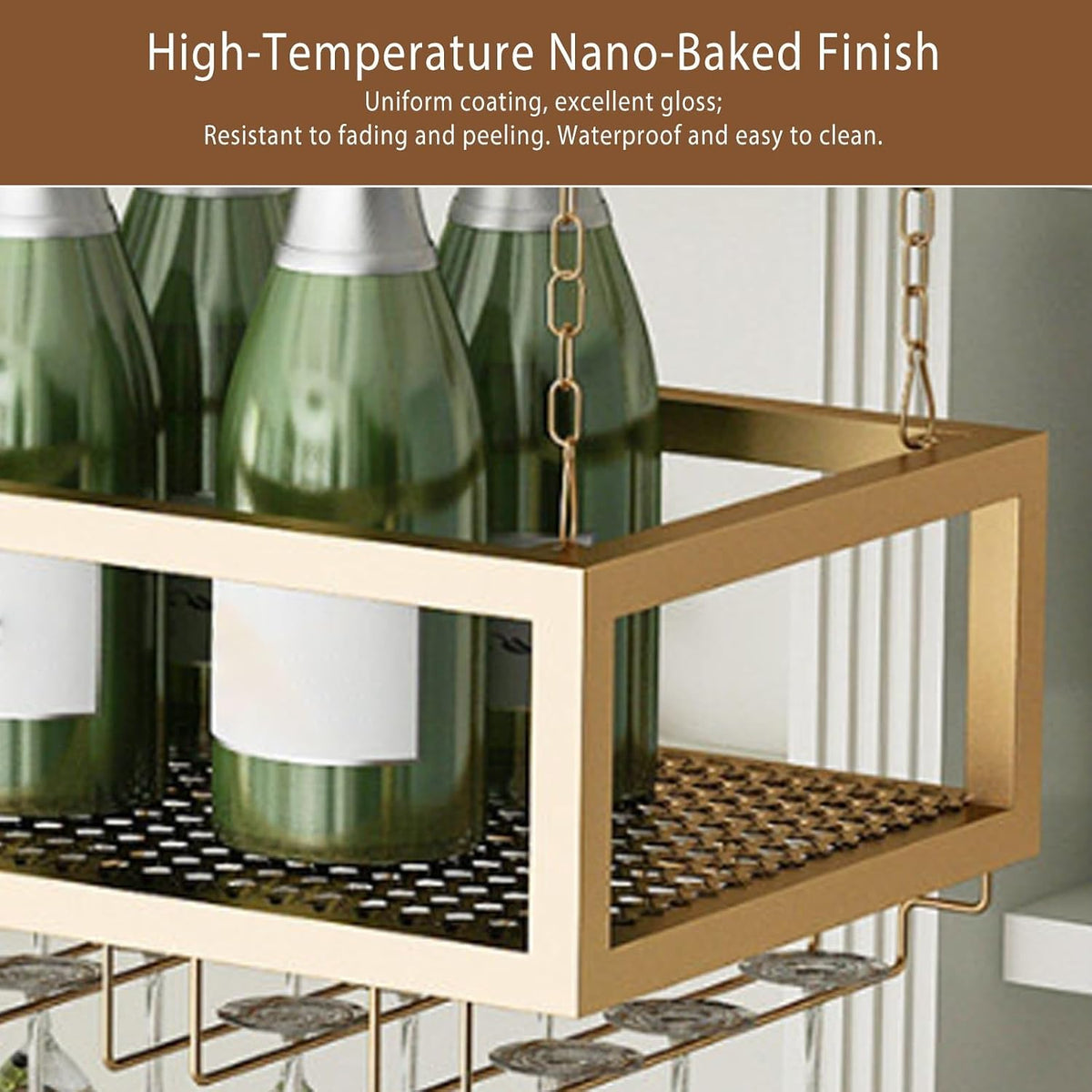 Hanging Wine Glass Holder, Ceiling Bar, Wall-Mounted Rack & Storage Shelf — Red Cabinet, Display Stand, and Living Room Wall Decor Stemware(Black,100CM/39.4in)