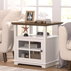 HIFYOBRO 24''Tall White End Table with Charging Station, Adjustable Shelf & Storage, 21" Large Side Table, Modern Farmhouse Nightstand for Bedroom, Living Room, Office