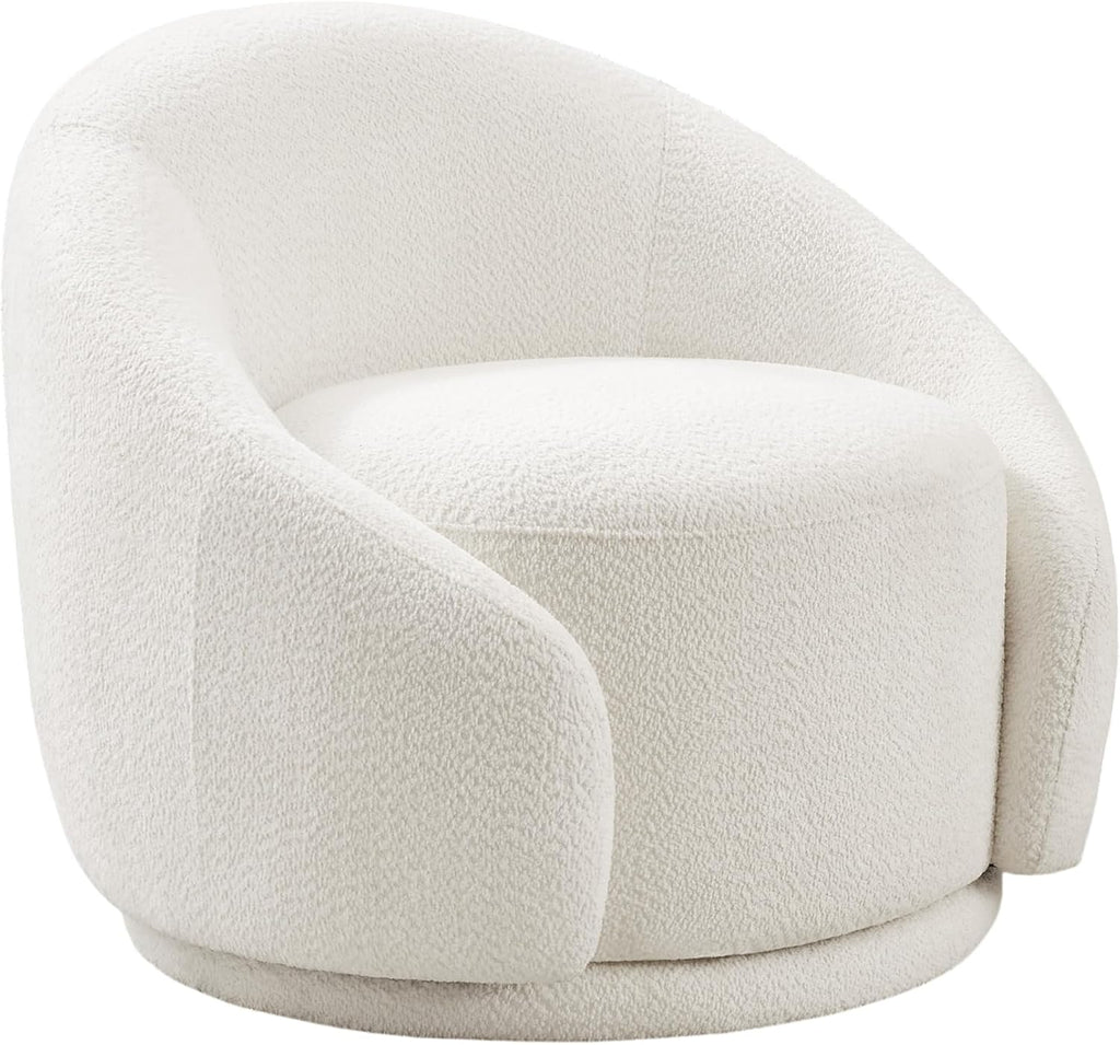 VANOMi Swivel Accent Chairs for Living Room, 34" Swivel Barrel Chair Oversized Armchairs Modern Boucel Reading Chairs for Bedroom, Corner, Apartment, Cream White