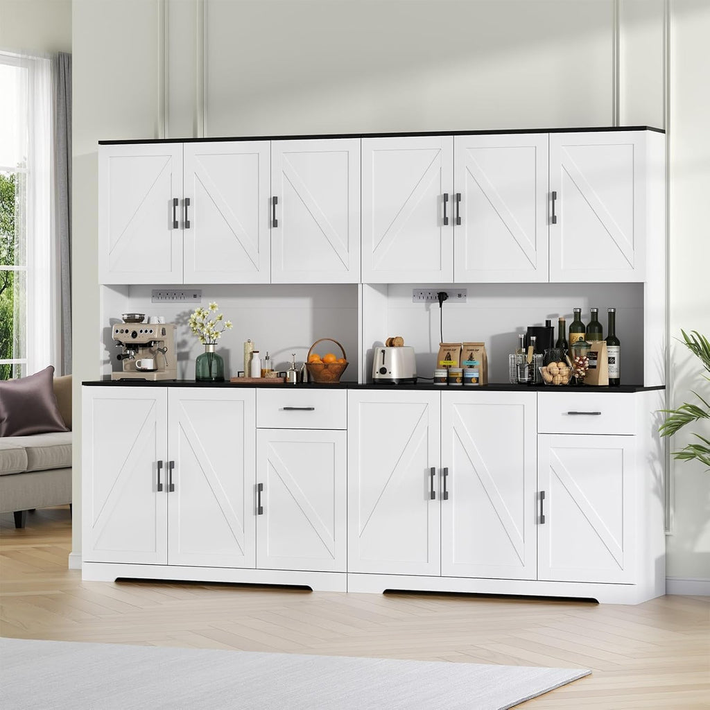 71" Pantry Cabinet,Kitchen Pantry Storage Cabine with Power Outlet,Farmhouse Kitchen Hutch Pantry Cabinet, Tall Hutch with Adjustable Shelf & Door,Food Pantry Storage for Dining Room,Kitchen (White)
