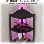 Corner Shelf with Storage, LED Lights 6-Tier Corner Bookshelf, 66'' Organizer Book Shelf Shelves Steel Frame Display Stand with Living Room, Bedroom, Study, Black