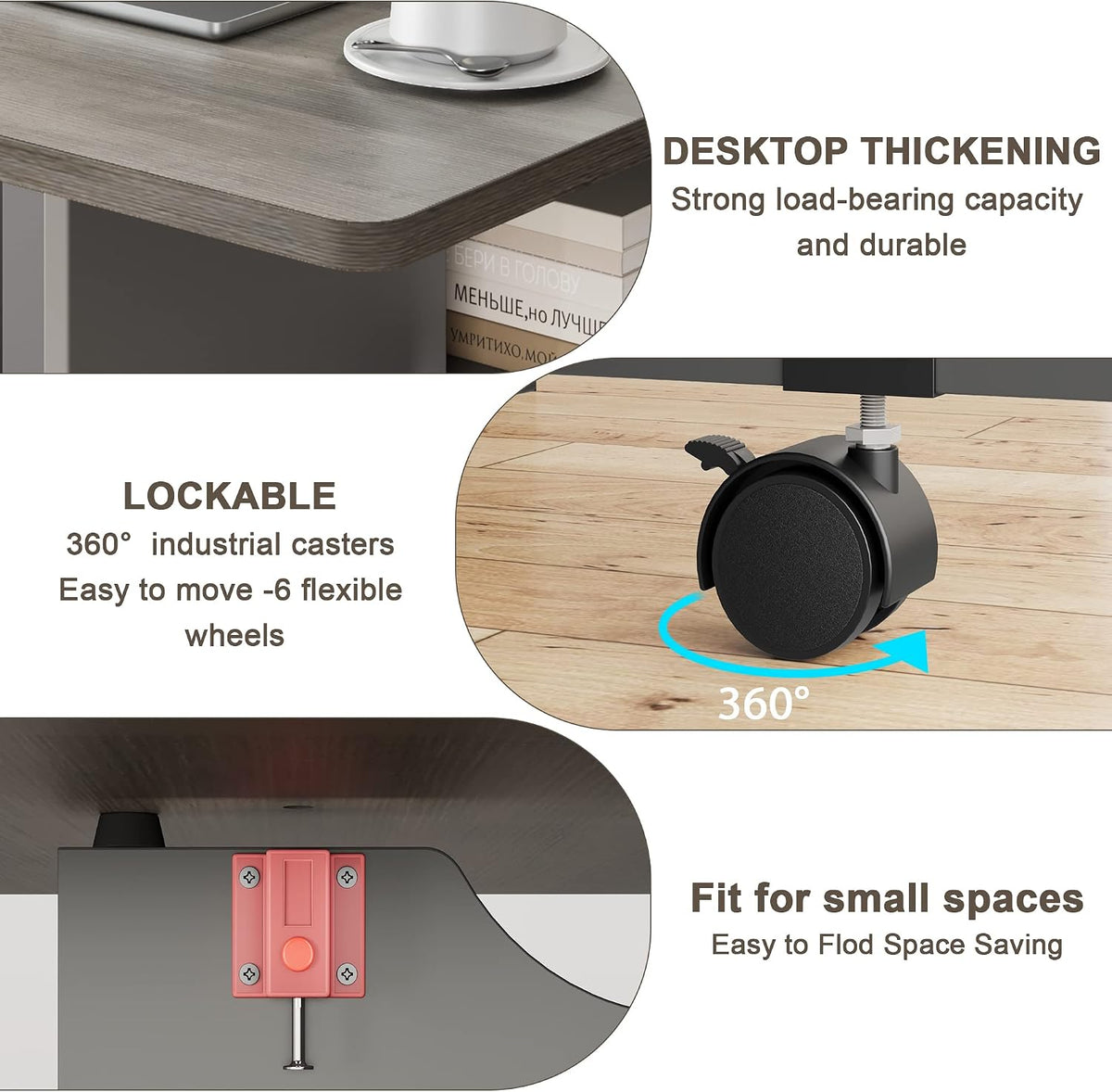 IDEALHOUSE FoldingTable, Drop Leaf Dining Table with 6 Wheels and 2-Layer Storage Shelf, Space Saving Table for Small Spaces (Slate Oak, 50.1" D x 31.4" W x 29.5" H)