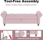 GNIXUU Ottoman with Storage Bench for Bedroom, 63" Velvet Upholstered End of Bed Storage Bench Seat, Rolled Arm Cushioned Ottoman with Wood Legs, Modern Window Chair for Living Room, Entryway, Pink