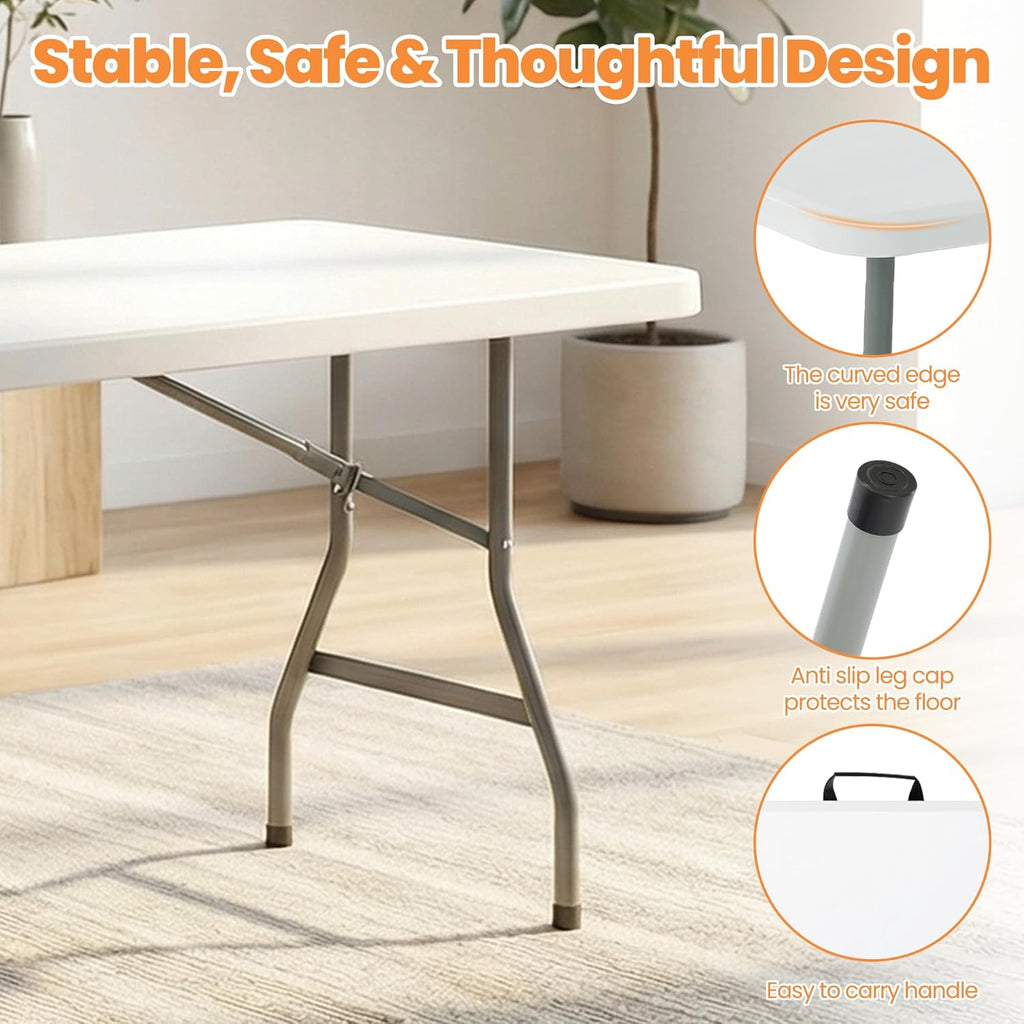 8 FT Plastic Folding Table Chairs Set, 7-Piece Portable Foldable Table and Chairs with Carrying Handle for Wedding Party Banquet Craft Picnic Indoor and Outdoor Activities