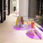 Round Acrylic Side Table Modern Rainbow Iridescent Accent Table Night Stand Versatile Coffee Table for Living Room Balcony Office (45 cm)