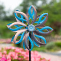 Metal Wind Spinners Outdoor,Vintage Kinetic Wind Spinner Garden Pinwheels with Metal Stake for Patio,Lawn,Garden,Creative Gifts for Women, 57.5 * 13.5 Inch (Blue)