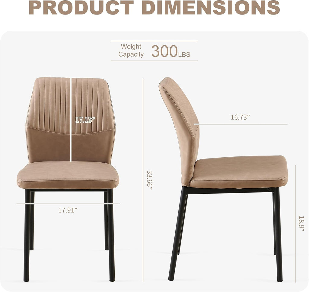 Dining Chairs Set of 6, Beige PU Leather Dining Chairs, Comfortable Upholstered Armless Kitchen Chairs with Black Metal Legs for Living Room, Dining Room, Kitchen