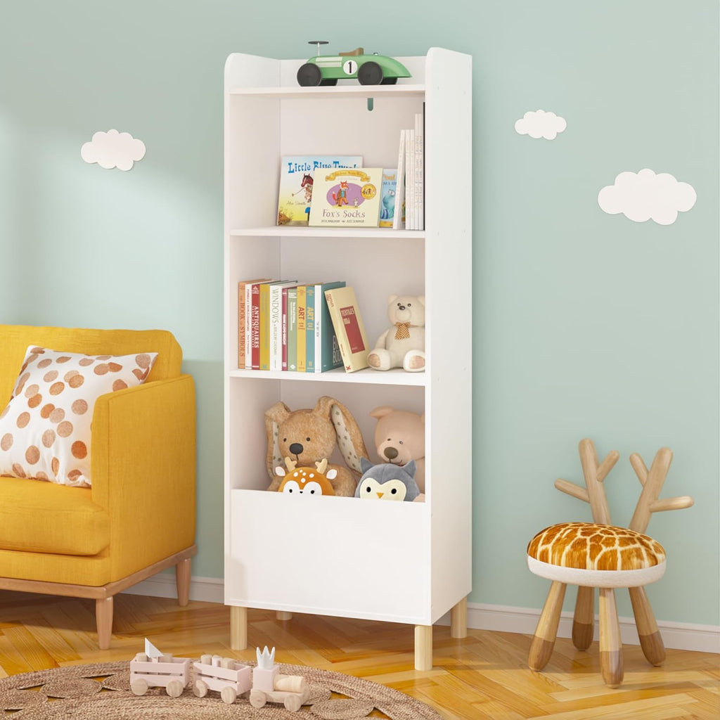 Kids Furniture Set for Bedroom Toddler Table and Chair Desk Toy | Multi-purpose 4-tier bookshelf for books, toys, art accessories. High-density MDF board and pine wood legs. Easy setup w