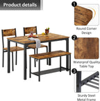 soges Kitchen Nesting Dining Table with 2 Chairs & Bench, Rustic Brown | Modern 43.3 inch Table Set, Black Metal Frame, Space-Saving for Dining Room, Restaurant, Apartment, Easy Assembly