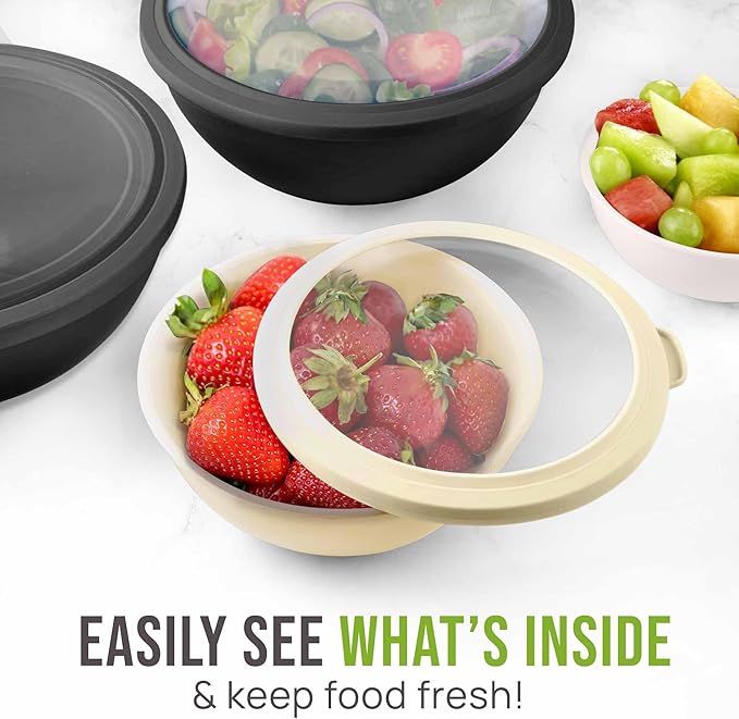 Zulay Kitchen 12 Piece Plastic Mixing Bowls with Leak-Proof Lids Set - Microwave and Freezer Safe Kitchen Mixing Bowls for Preparing, Serving and Storing - Large Nesting Bowls (Midnight Ombre)