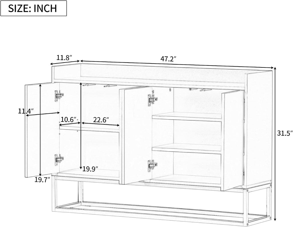 LUMISOL Sideboard Buffet Cabinet with Storage, Modern Storage Cabinet with 4 Doors and Metal Base, Accent Console Table with Adjustable Shelves for Kitchen, Dining Room, Entryway, Navy Blue