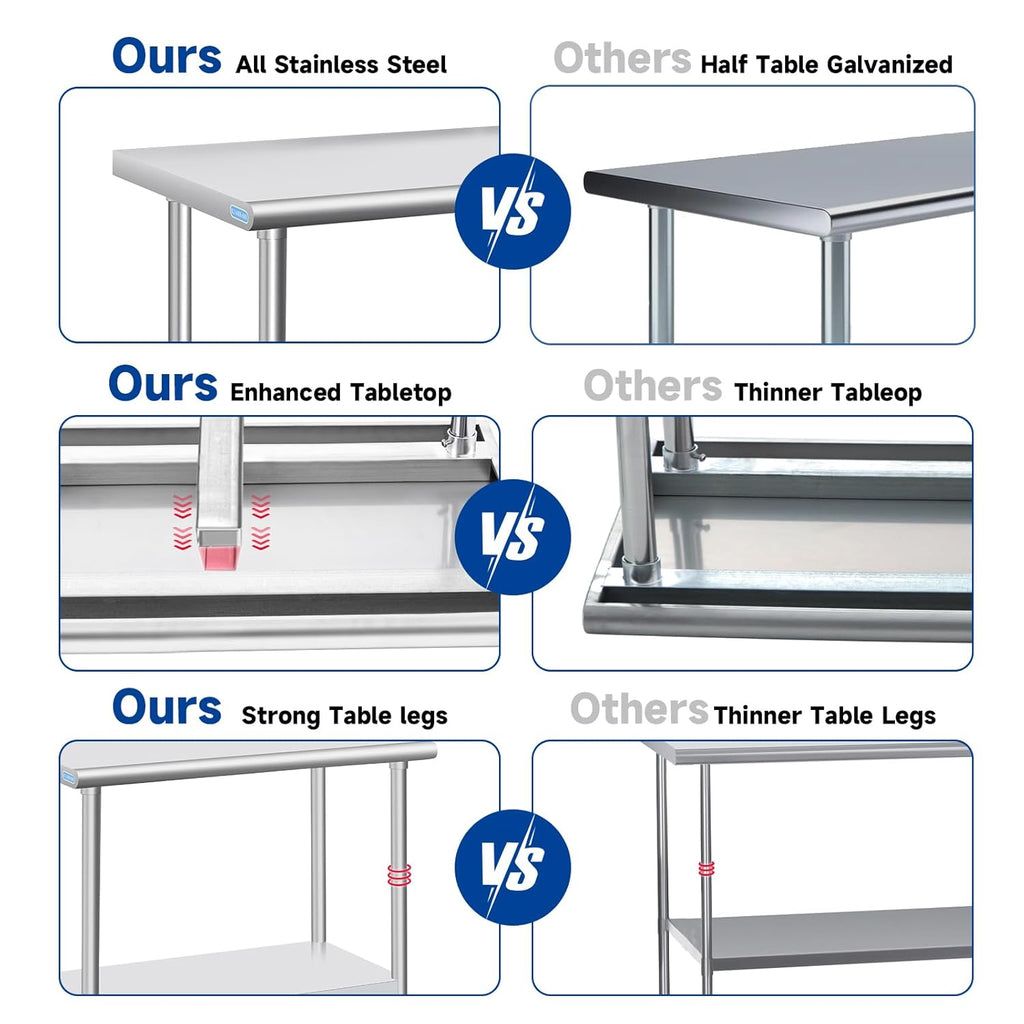 Stainless Steel Table Commercial Stainless Table for Prep & Work, 30 x 24 Inch Metal Table for Restaurant Garage Kitchen 24 x 30 Inch