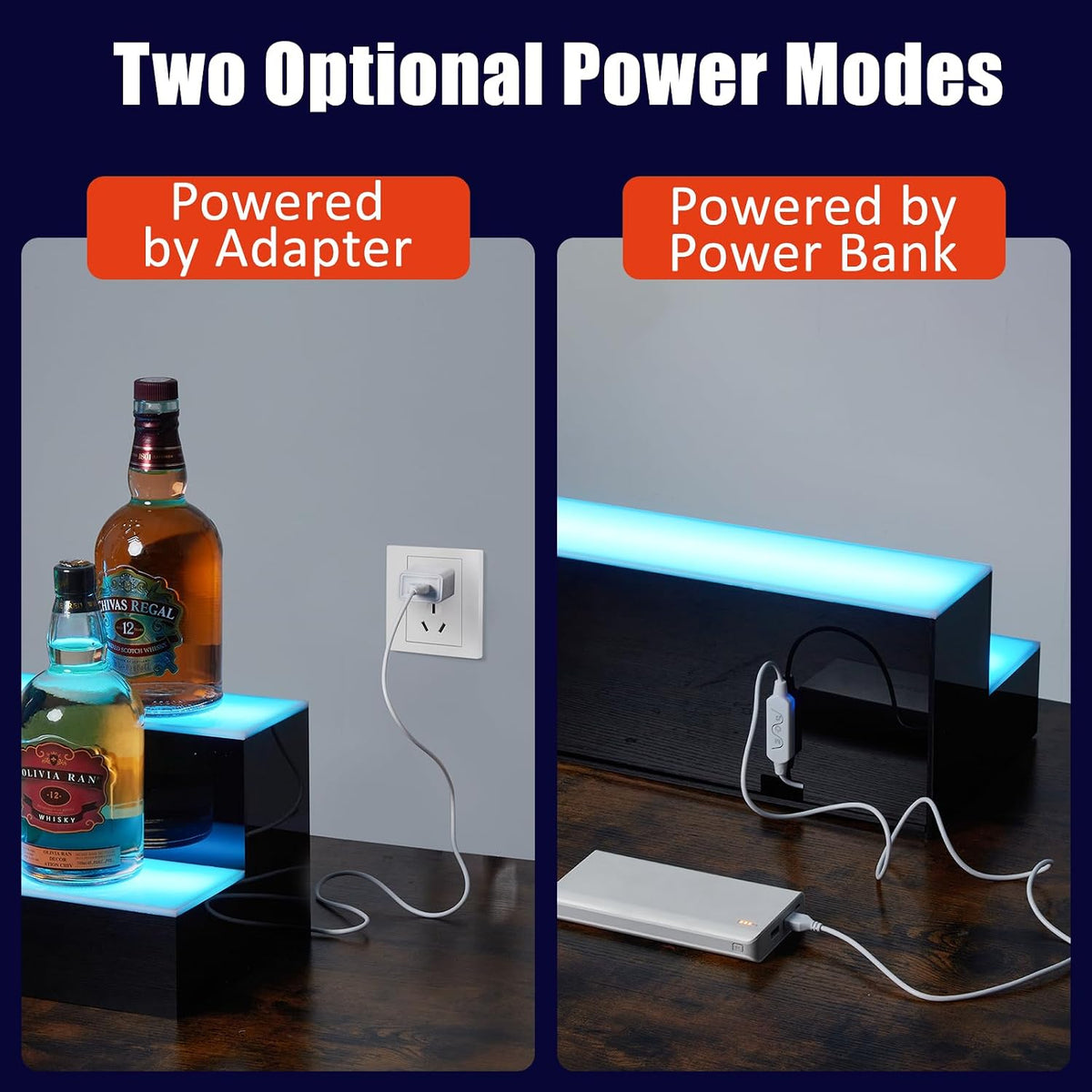 60-Inch 2-Tier LED Liquor Bottle Display Shelf with Multicolor Lighting, RF Remote & App Control, Acrylic Bar Shelf Stand for Home Bar, Club, or Restaurant – Illuminated Alcohol Bottle Organizer