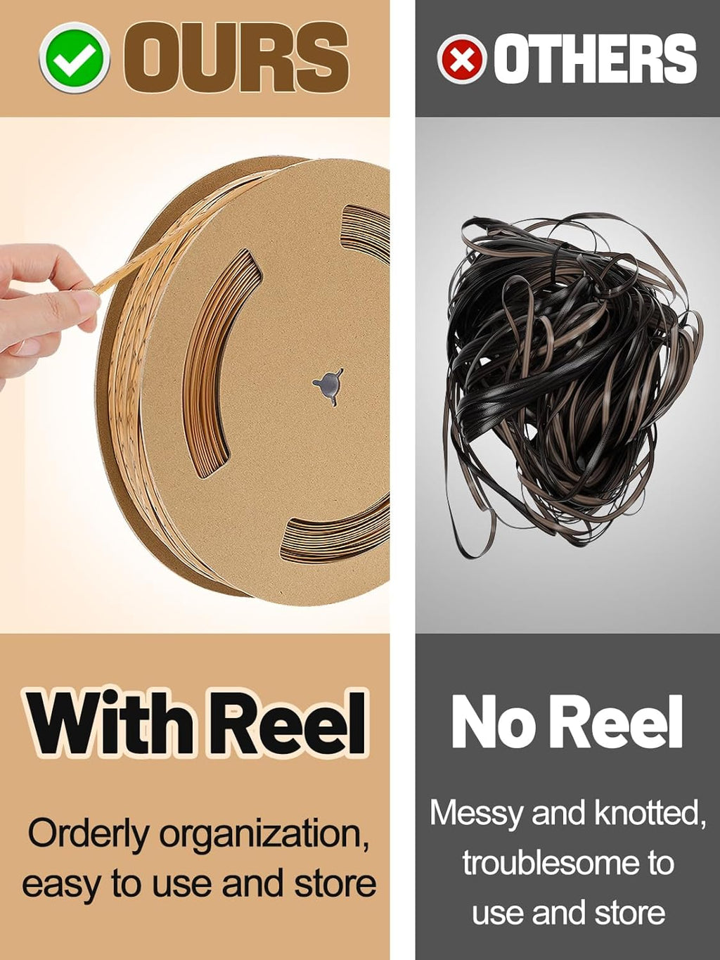 Biggun 459ft Wicker Repair Kit with Tangle-Free Reel - Rattan Patio Chair Repair Kit for Wicker Furniture Sofas, Premium New Materials Basket Weaving Webbing Replacement Parts (Light Brown)