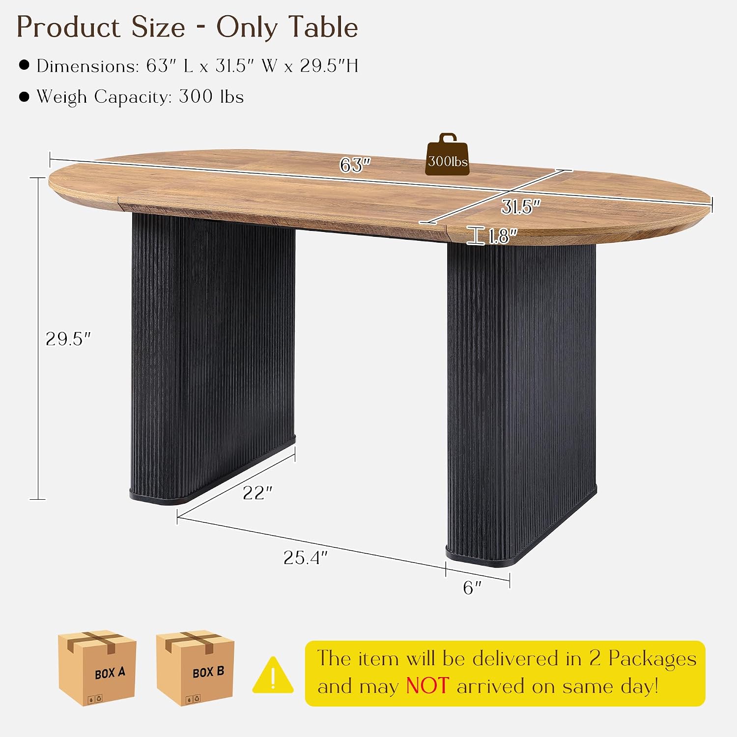 T4TREAM 63" Fluted Oval Dining Table for Kitchen Living Room,Brown&Black