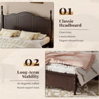 Dark Walnut Wood Bed Frame Queen Size with Wave Shaped Headboard