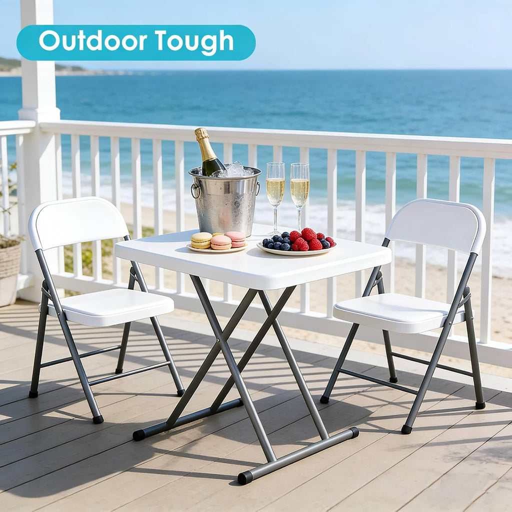 30-Inch Adjustable-Height Folding Table, White HDPE Utility Table for Small Spaces, No Assembly Required – Ideal for Laptop Use, On the Couch, Camping, the Office, and Home Use