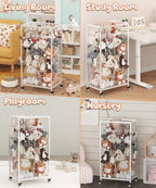 Stuffed Animal Storage Organizer with Wheels, Stuffed Animal Zoo Shelf with Elastic Rope for Nursery, Play Room, Bedroom, Kids Plush Toy Holder for Boys and Girls, White.