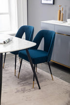 Aoowow Modern Dining Chairs Set of 6, Velvet Upholstered Side Chairs with Nailheads and Gold Tipped Black Metal Legs,Blue (Blue)